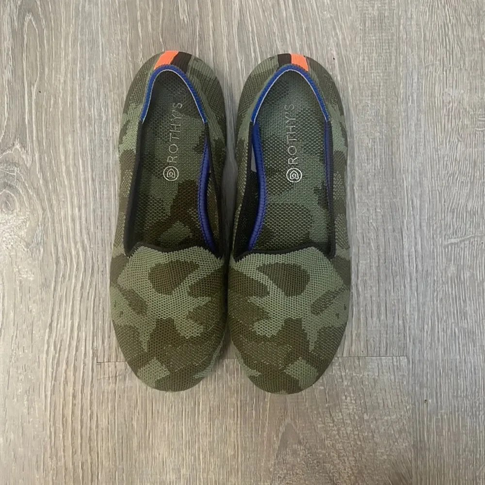 Rothy's The Loafer Olive Camo Printed Knit Fabric Slip On Flats kids size 4